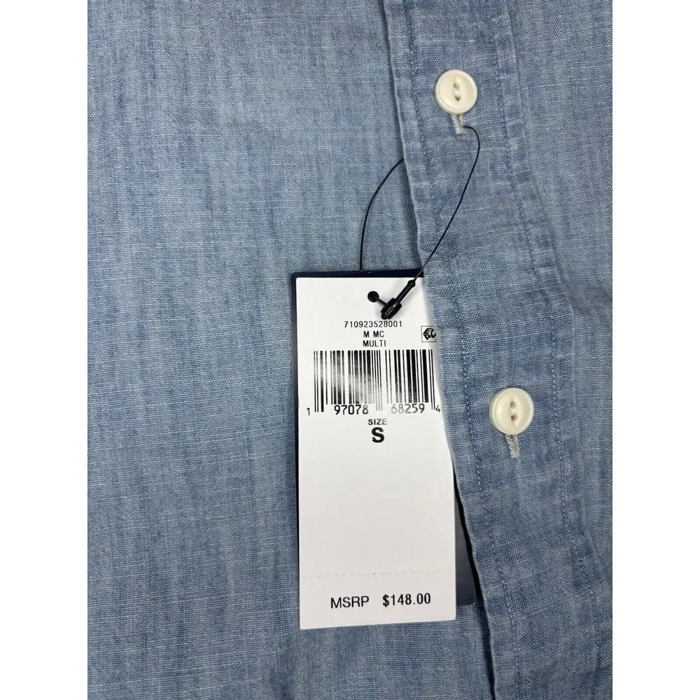 Polo Ralph Lauren Chambray Graphic Work Shirt Small Classic Fit Indigo Button Up